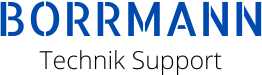 Blauer Schriftzug "Borrmann" darunter ein grauer feiner Text "Technik Support"